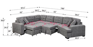 English Elm 149" Chenille U-shaped Sectional Sofa with Dual Sleeper Pull-out Beds Tufted Living Room Grey - B W1417S00007