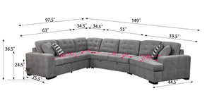 English Elm 149" Chenille U-shaped Sectional Sofa with Dual Sleeper Pull-out Beds Tufted Living Room Grey - B W1417S00007