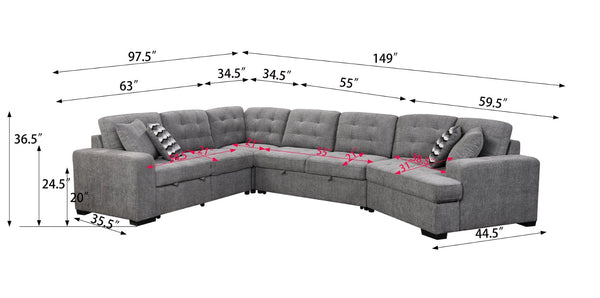 English Elm 149" Chenille U-shaped Sectional Sofa with Dual Sleeper Pull-out Beds Tufted Living Room Grey - B W1417S00007