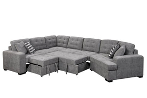 English Elm 149" Chenille U-shaped Sectional Sofa with Dual Sleeper Pull-out Beds Tufted Living Room Grey - B W1417S00007