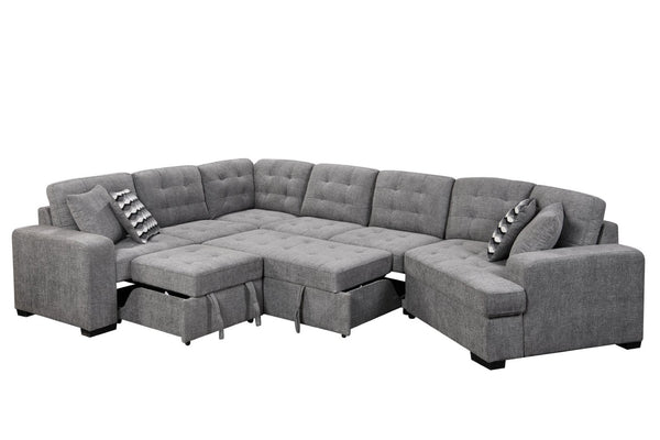 English Elm 149" Chenille U-shaped Sectional Sofa with Dual Sleeper Pull-out Beds Tufted Living Room Grey - B W1417S00007