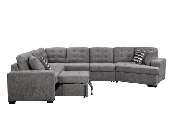 English Elm 149" Chenille U-shaped Sectional Sofa with Dual Sleeper Pull-out Beds Tufted Living Room Grey - B W1417S00007