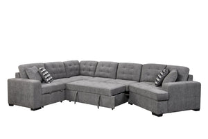 English Elm 149" Chenille U-shaped Sectional Sofa with Dual Sleeper Pull-out Beds Tufted Living Room Grey - B W1417S00007