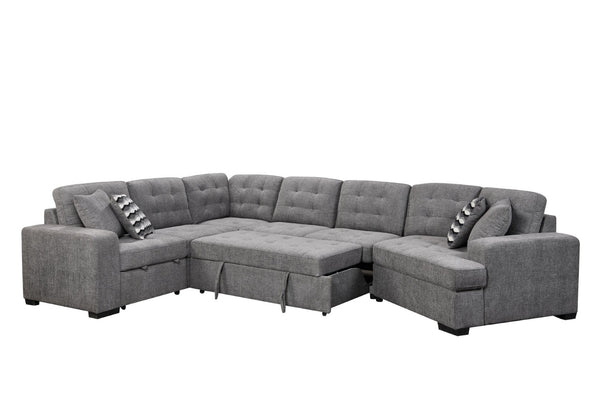 English Elm 149" Chenille U-shaped Sectional Sofa with Dual Sleeper Pull-out Beds Tufted Living Room Grey - B W1417S00007