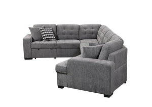 English Elm 149" Chenille U-shaped Sectional Sofa with Dual Sleeper Pull-out Beds Tufted Living Room Grey - B W1417S00007