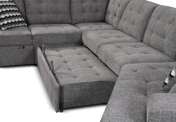 English Elm 149" Chenille U-shaped Sectional Sofa with Dual Sleeper Pull-out Beds Tufted Living Room Grey - B W1417S00007