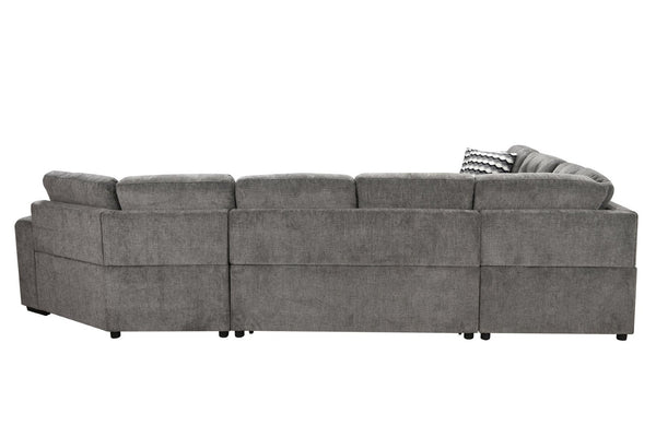 English Elm 149" Chenille U-shaped Sectional Sofa with Dual Sleeper Pull-out Beds Tufted Living Room Ebony - B W1417S00032