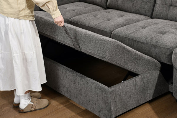 English Elm 149" Chenille U-shaped Sectional Sofa with Dual Sleeper Pull-out Beds Tufted Living Room Ebony - B W1417S00032