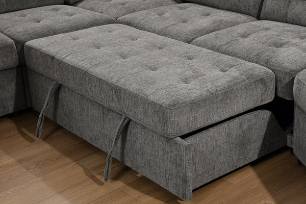 English Elm 149" Chenille U-shaped Sectional Sofa with Dual Sleeper Pull-out Beds Tufted Living Room Ebony - B W1417S00032