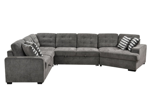 English Elm 149" Chenille U-shaped Sectional Sofa with Dual Sleeper Pull-out Beds Tufted Living Room Ebony - B W1417S00032