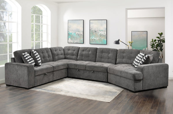 English Elm 149" Chenille U-shaped Sectional Sofa with Dual Sleeper Pull-out Beds Tufted Living Room Ebony - B W1417S00032