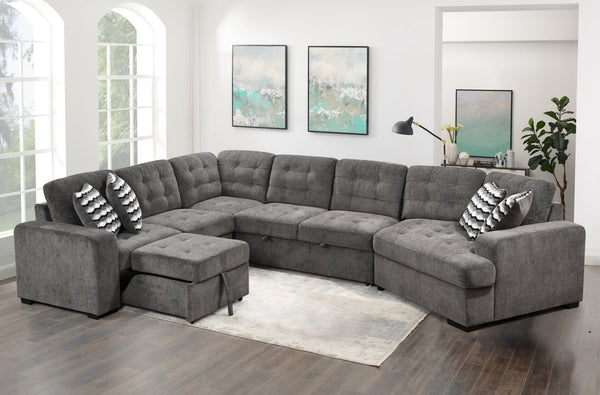 English Elm 149" Chenille U-shaped Sectional Sofa with Dual Sleeper Pull-out Beds Tufted Living Room Ebony - B W1417S00032