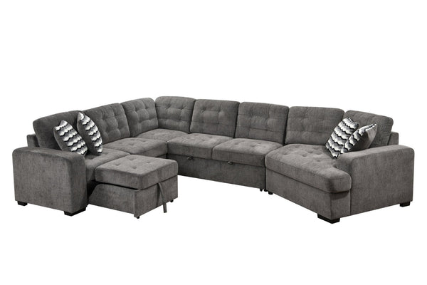 English Elm 149" Chenille U-shaped Sectional Sofa with Dual Sleeper Pull-out Beds Tufted Living Room Ebony - B W1417S00032