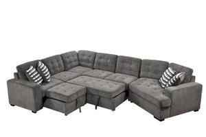 English Elm 149" Chenille U-shaped Sectional Sofa with Dual Sleeper Pull-out Beds Tufted Living Room Ebony - B W1417S00032