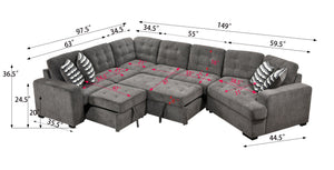 English Elm 149" Chenille U-shaped Sectional Sofa with Dual Sleeper Pull-out Beds Tufted Living Room Ebony - B W1417S00032