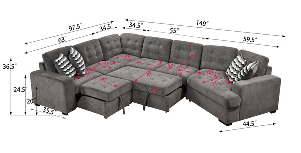 English Elm 149" Chenille U-shaped Sectional Sofa with Dual Sleeper Pull-out Beds Tufted Living Room Ebony - B W1417S00032