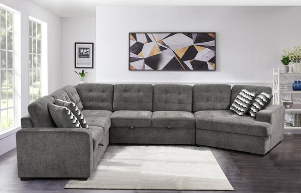English Elm 149" Chenille U-shaped Sectional Sofa with Dual Sleeper Pull-out Beds Tufted Living Room Ebony - B W1417S00032
