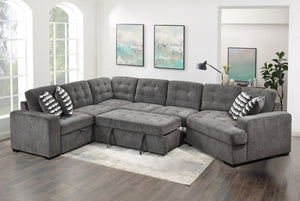 English Elm 149" Chenille U-shaped Sectional Sofa with Dual Sleeper Pull-out Beds Tufted Living Room Ebony - B W1417S00032