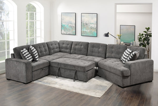 English Elm 149" Chenille U-shaped Sectional Sofa with Dual Sleeper Pull-out Beds Tufted Living Room Ebony - B W1417S00032