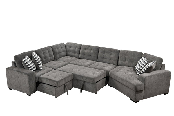 English Elm 149" Chenille U-shaped Sectional Sofa with Dual Sleeper Pull-out Beds Tufted Living Room Ebony - B W1417S00032