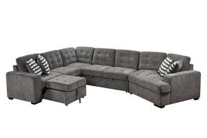 English Elm 149" Chenille U-shaped Sectional Sofa with Dual Sleeper Pull-out Beds Tufted Living Room Ebony - B W1417S00032