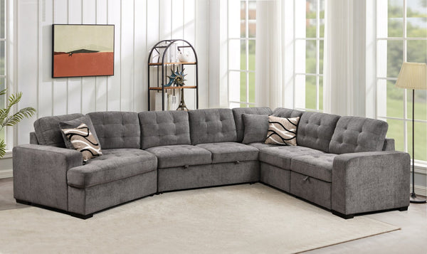 English Elm 149" Chenille U-shaped Sectional Sofa with Dual Sleeper Pull-out Beds Tufted Living Room Ebony - A W1417S00122