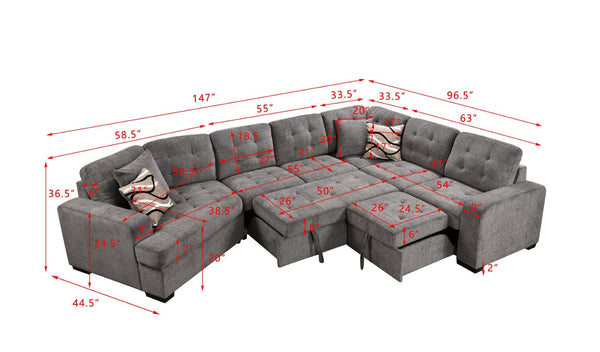 English Elm 149" Chenille U-shaped Sectional Sofa with Dual Sleeper Pull-out Beds Tufted Living Room Ebony - A W1417S00122
