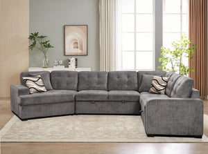 English Elm 149" Chenille U-shaped Sectional Sofa with Dual Sleeper Pull-out Beds Tufted Living Room Ebony - A W1417S00122