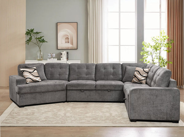 English Elm 149" Chenille U-shaped Sectional Sofa with Dual Sleeper Pull-out Beds Tufted Living Room Ebony - A W1417S00122
