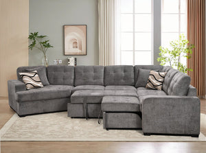 English Elm 149" Chenille U-shaped Sectional Sofa with Dual Sleeper Pull-out Beds Tufted Living Room Ebony - A W1417S00122