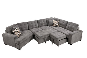 English Elm 149" Chenille U-shaped Sectional Sofa with Dual Sleeper Pull-out Beds Tufted Living Room Ebony - A W1417S00122