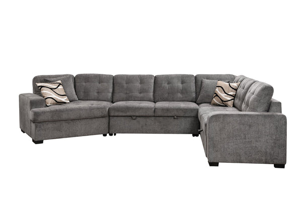 English Elm 149" Chenille U-shaped Sectional Sofa with Dual Sleeper Pull-out Beds Tufted Living Room Ebony - A W1417S00122
