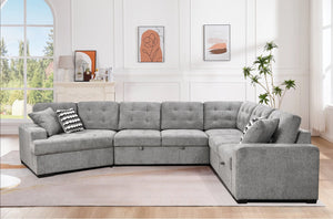 English Elm 149" Chenille U-shaped Sectional Sofa with Dual Sleeper Pull-out Beds Tufted Living Room Grey - A W1417S00123