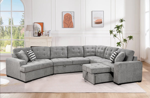 English Elm 149" Chenille U-shaped Sectional Sofa with Dual Sleeper Pull-out Beds Tufted Living Room Grey - A W1417S00123