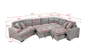 English Elm 149" Chenille U-shaped Sectional Sofa with Dual Sleeper Pull-out Beds Tufted Living Room Grey - A W1417S00123