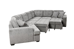 English Elm 149" Chenille U-shaped Sectional Sofa with Dual Sleeper Pull-out Beds Tufted Living Room Grey - A W1417S00123