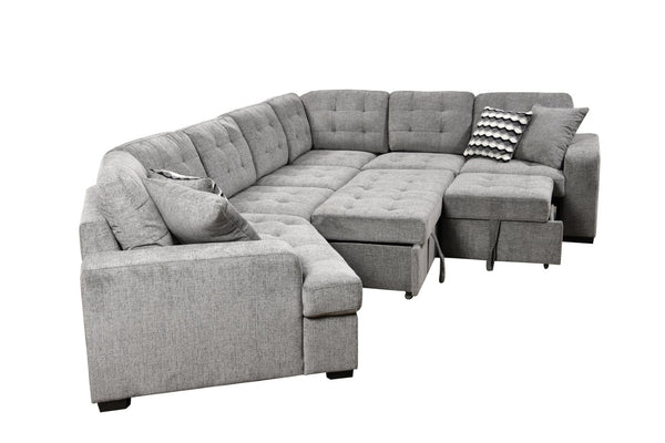 English Elm 149" Chenille U-shaped Sectional Sofa with Dual Sleeper Pull-out Beds Tufted Living Room Grey - A W1417S00123