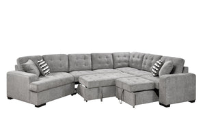 English Elm 149" Chenille U-shaped Sectional Sofa with Dual Sleeper Pull-out Beds Tufted Living Room Grey - A W1417S00123