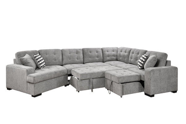 English Elm 149" Chenille U-shaped Sectional Sofa with Dual Sleeper Pull-out Beds Tufted Living Room Grey - A W1417S00123