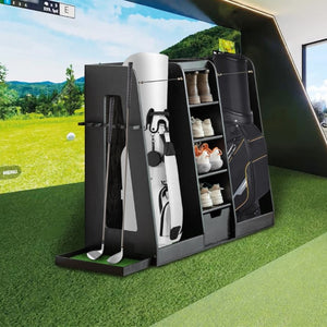 English Elm 55.5''X16''x37''(lxwxh Solid Wood Golf Bag Rack Organizer with Club Holders and Drawers Black W1422P233425