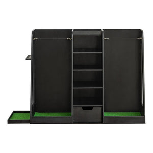 English Elm 55.5''X16''x37''(lxwxh Solid Wood Golf Bag Rack Organizer with Club Holders and Drawers Black W1422P233425