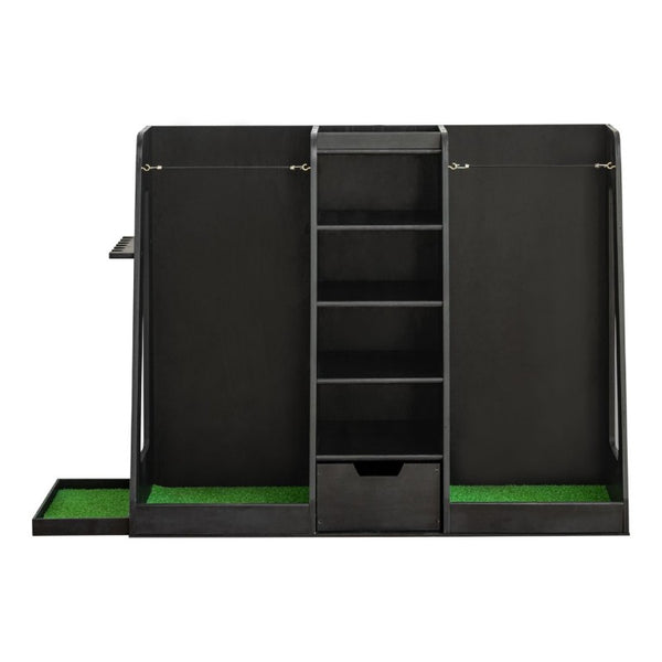 English Elm 55.5''X16''x37''(lxwxh Solid Wood Golf Bag Rack Organizer with Club Holders and Drawers Black W1422P233425