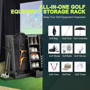 English Elm 55.5''X16''x37''(lxwxh Solid Wood Golf Bag Rack Organizer with Club Holders and Drawers Black W1422P233425