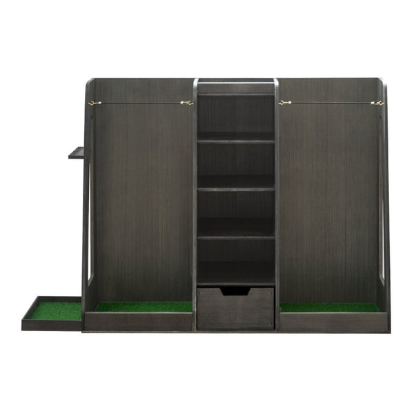 English Elm 55.5''X16''x37''(lxwxh Solid Wood Golf Bag Rack Organizer with Club Holders and Drawers Gray W1422P289116