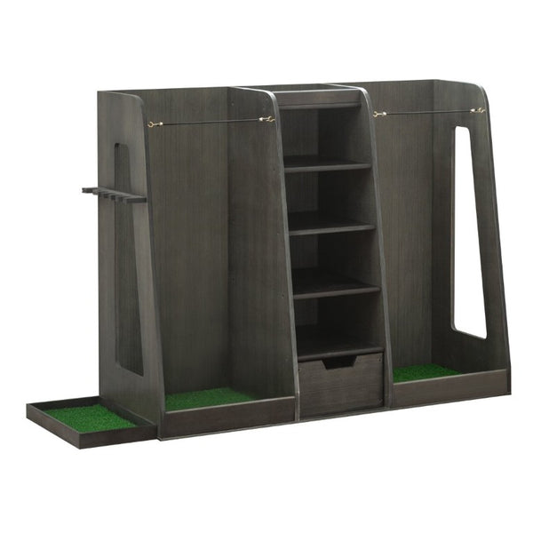 English Elm 55.5''X16''x37''(lxwxh Solid Wood Golf Bag Rack Organizer with Club Holders and Drawers Gray W1422P289116
