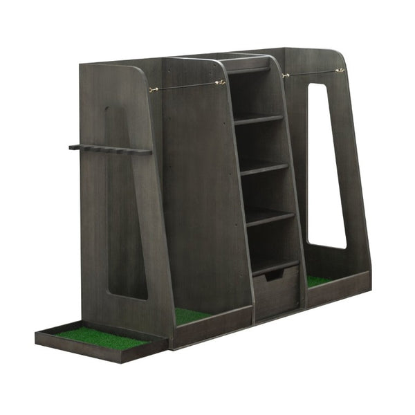 English Elm 55.5''X16''x37''(lxwxh Solid Wood Golf Bag Rack Organizer with Club Holders and Drawers Gray W1422P289116