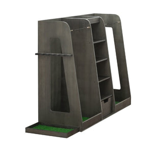 English Elm 55.5''X16''x37''(lxwxh Solid Wood Golf Bag Rack Organizer with Club Holders and Drawers Gray W1422P289116