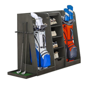English Elm 55.5''X16''x37''(lxwxh Solid Wood Golf Bag Rack Organizer with Club Holders and Drawers Gray W1422P289116