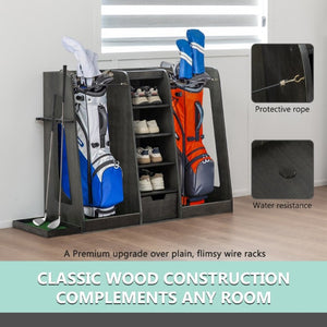 English Elm 55.5''X16''x37''(lxwxh Solid Wood Golf Bag Rack Organizer with Club Holders and Drawers Gray W1422P289116