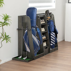 English Elm 55.5''X16''x37''(lxwxh Solid Wood Golf Bag Rack Organizer with Club Holders and Drawers Gray W1422P289116